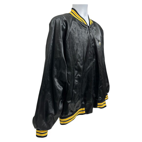 Hartwell Sports CAT Mens XL Black Satin Bomber Jacket Workwear Yellow Stripes - Picture 8 of 15
